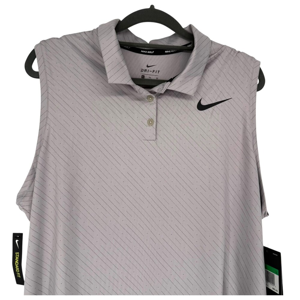 Nike Dri-FIT Golf Polo Womens XL Gray Sleeveless Racerback Stripe Dot 929686 NWT - Picture 4 of 11